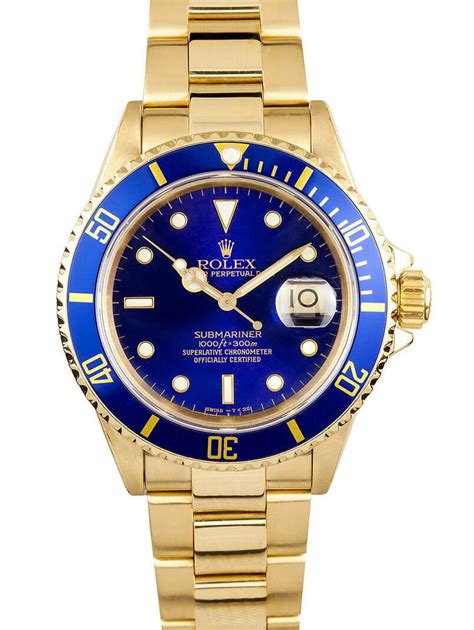 rolex submariner yellow gold blue dial|rolex submariner 18 ct yellow gold.